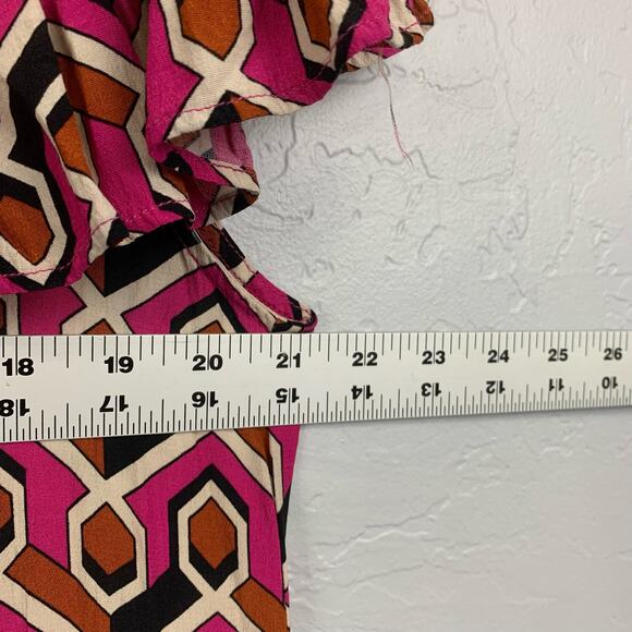 Anthro Corey Lynn Calter Shirt Dress Size Large Pink Geometric Print Tiered - Picture 10 of 11